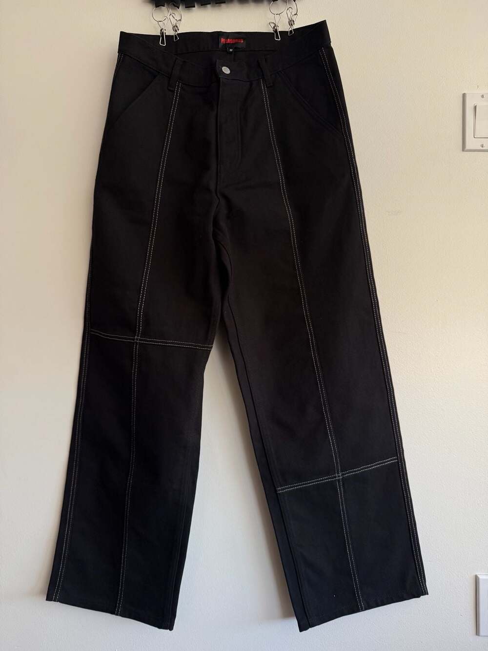Pleasures Black Contrast Stitch Work Pants Size 32